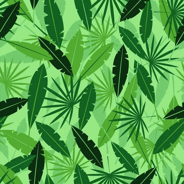 Bladen i djungeln bakgrund. Tropiska gröna växter med exotiska former sommaren i Hawaii med snår av växter. — Stock vektor
