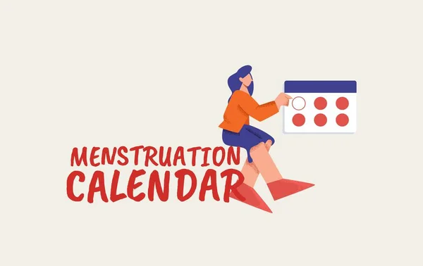 Menstruation calendar poster. Womens health care with monthly sanitary prophylaxis gynecological pains. — Stock Vector