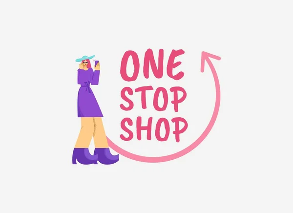 One Stop Shop Plakat. Großhandel Marketing Banner in Supermärkten und Geschäften Kundenbetreuung. — Stockvektor