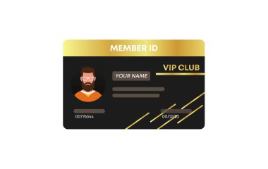 Member ID card template. Special vip client card secure pass identification with personal information character. clipart