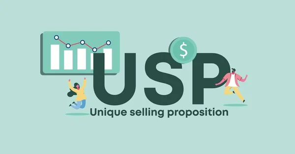 USP μοναδική πρόταση πώλησης. Διαχείριση διαφημιστικής οργάνωσης εφαρμογών web site. — Διανυσματικό Αρχείο