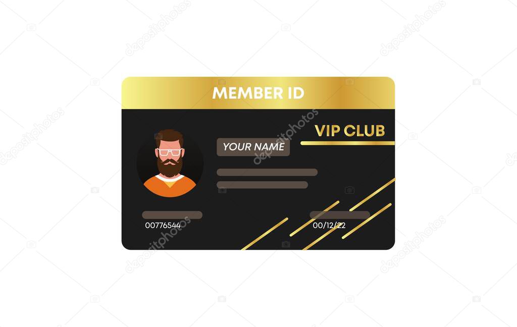 Member ID card template. Special vip client card secure pass identification with personal information character.