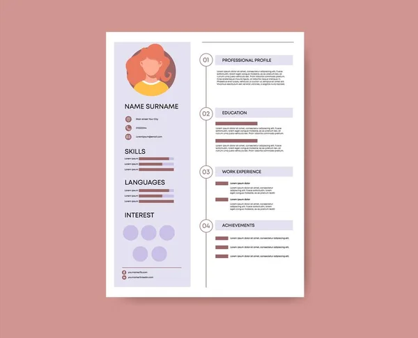 Professioneel SV profiel. Moderne corporate cv voor een werkgever aanvraag voor werknemer. — Stockvector