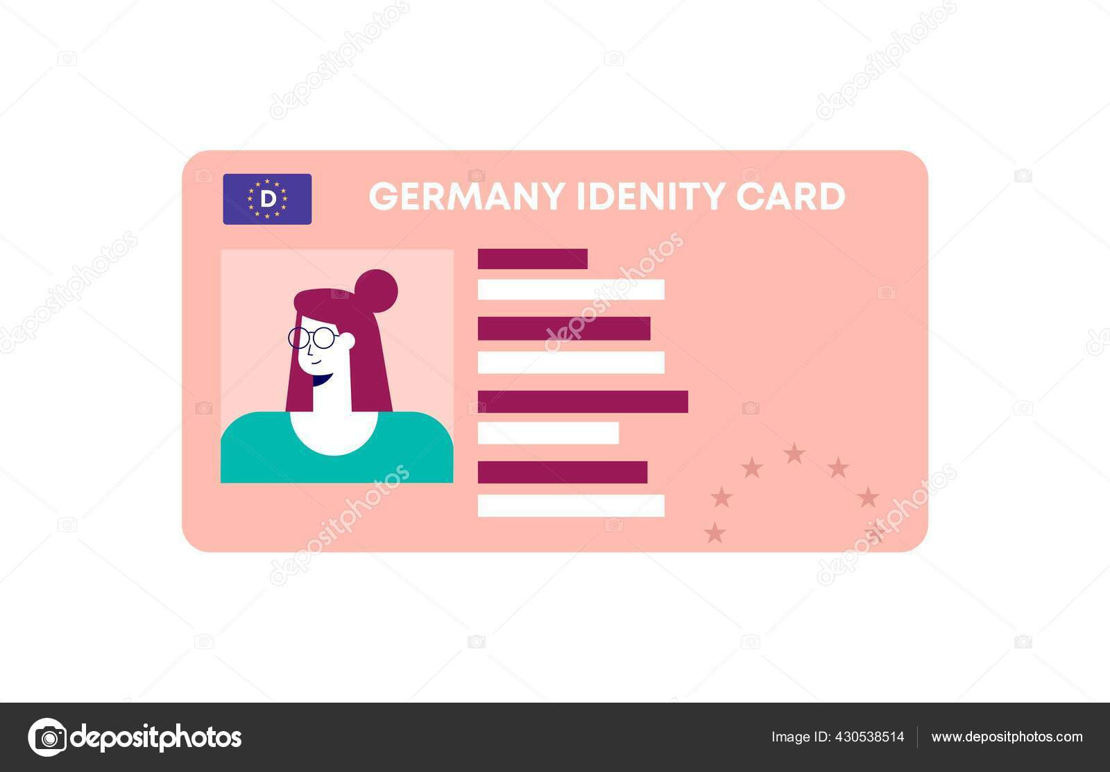 Germany id card template. North european identification card with