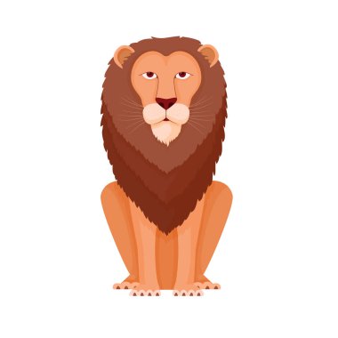 Aslan gururla oturuyor. Lüks kahverengi yeleli kral canavarlar sakin ve güçlü savana yırtıcılarını izliyor..