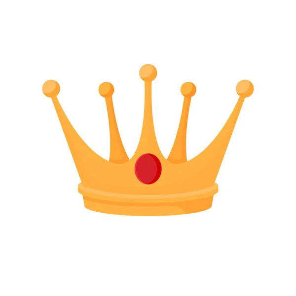 Corona reale d'oro. Lusso re copricapo giallo con zaffiro rosso al centro. — Vettoriale Stock
