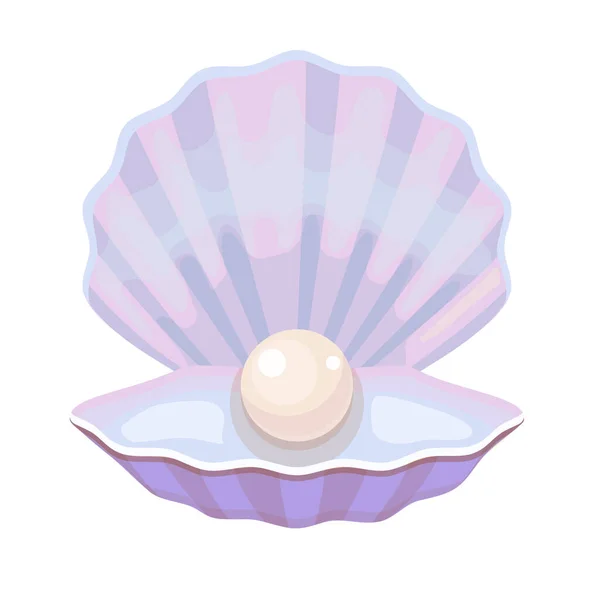 Coque ouverte avec perle. Nacre huître de mer avec décoration brillante et coûteuse pierre précieuse. — Image vectorielle
