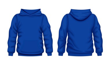 Mavi kapüşonlu ve arkadan görünüşlü. Süveter pamuklu kapüşonlu moda sweatshirt 'ü..