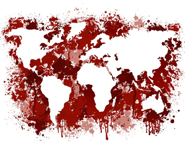 Карта кривавих земель. Червоні континенти з кров'ю жахливі вбивства . — стоковий вектор