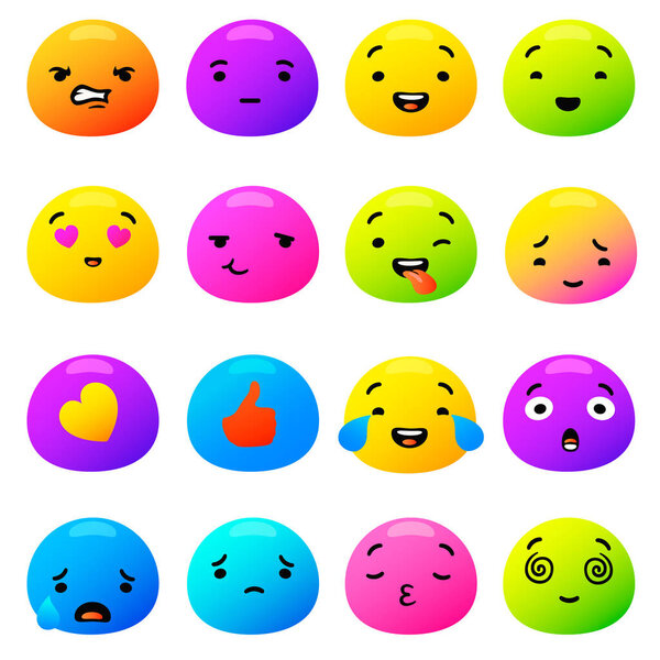 Funny colored emotions. Purple amazement red anger with blue indifference and orange interest.