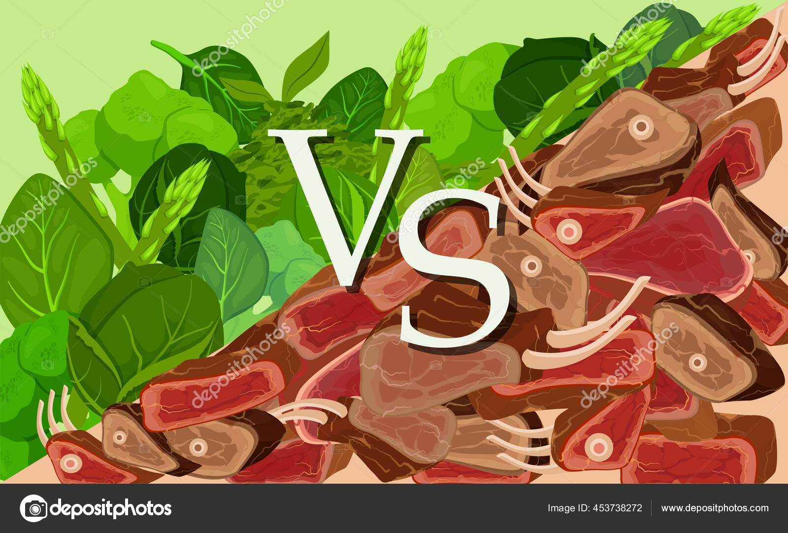 Meat versus vegetables clipart. Confrontation between vegans and meat