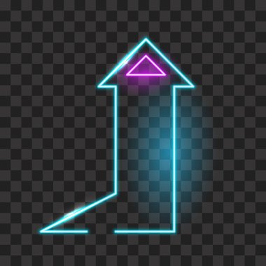 Neon oku geometrik olarak izole edilmiş şablonu gösteriyor. Parlak reklam levhası ve üçgen pembe tabela..