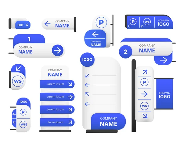 Corporate marketing banners en lay-outs sjablonen. Blauwe strepen en tabellen voor advertentiecampagnes. — Stockvector