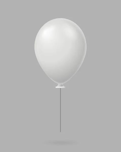 Witte ballon op grijs oppervlak. Verjaardag rond vakantie gevuld met helium met glanzende opblaasbare gradiënt realistische latex. — Stockvector