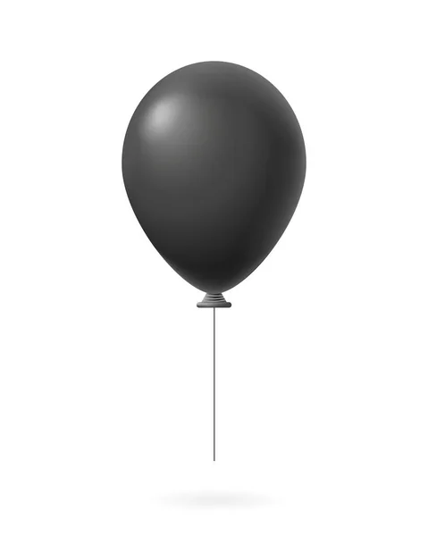 Black balloon with string. Round holiday fun filled with helium with shiny inflatable gradient. — Vector de stock