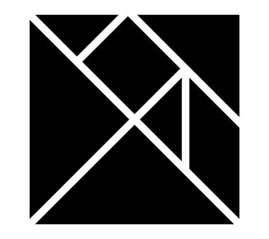 Yaratıcı tasarım kavramları için ideal siyah geometrik tangram şekilleri beyaz bir arkaplan üzerinde düzenlenmiştir.