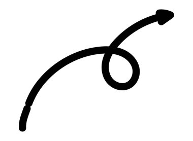 Siyah el yukarı bakan eğri bir ok çizdi. Bilgi grafikleri, sunumlar veya tasarım projeleri için mükemmel.