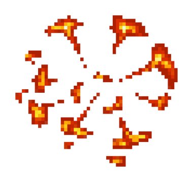 Ateşli renklere sahip canlı piksel patlama tasarımı, dijital sanat ve animasyon projeleri için ideal.