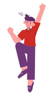 Cheerful cartoon figure expressing happiness with dynamic pose and bright colors for fun designs.