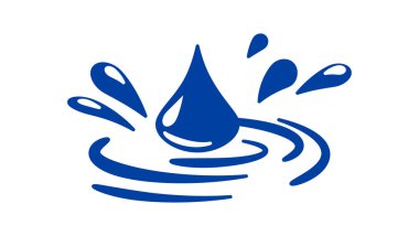 Mavi su damlası beyaz arka planda dalgalanmalar ve sıçramalar yaratır, saflığı ve tazeliği simgeler..