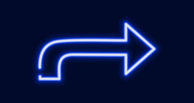 Parlak parlak neon bir ok sağa dönüş veya hareket yönünü gösterir.