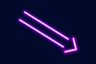 Sağ alttaki iki paralel çizgiden oluşan parlak, neon bir ok bir düşüş işareti..