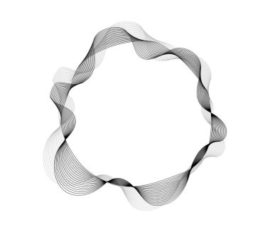 Dinamik soyut çember, dalgalı çizgiler, modern tekno müzikten esinlenilmiş tasarım.