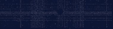 Karmaşık şablonlar ve ikili dizilere sahip karmaşık bir ağı gösteren soyut dijital ızgara.