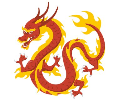 Kırmızı ejderha sembolü vektör sanatında ateş elementleri.