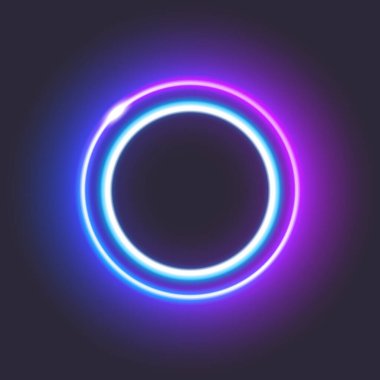 Mavi ve pembe ışık efektli parlayan neon daire.