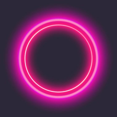 Koyu arkaplanda parlayan pembe neon çember.