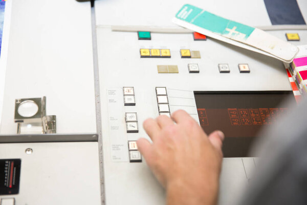 Press color management. Cmyk stripe loupe and color palette.