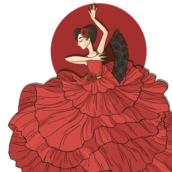 Flamenco dancer in red dress — Stock Vector
