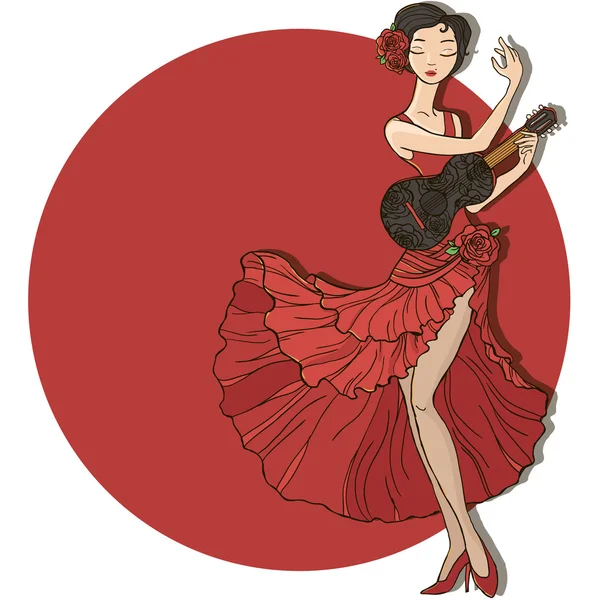 Flamenco danser in rode jurk — Stockvector