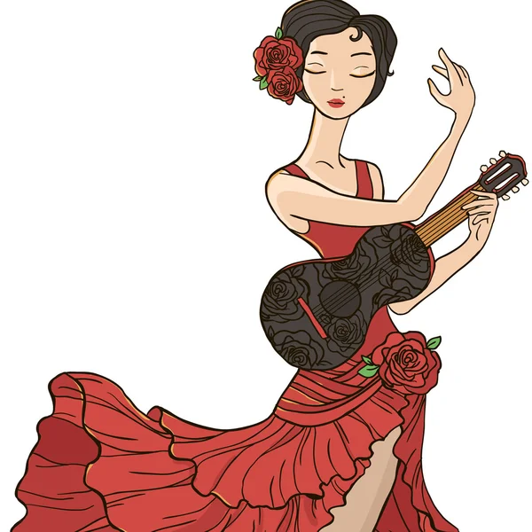 Flamenco danser in rode jurk — Stockvector