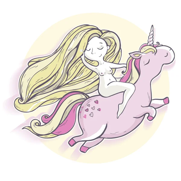 Ragazza e unicorno magico — Vettoriale Stock