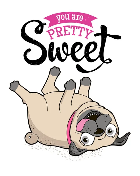 Tarjeta de felicitación con Pug divertido — Vector de stock