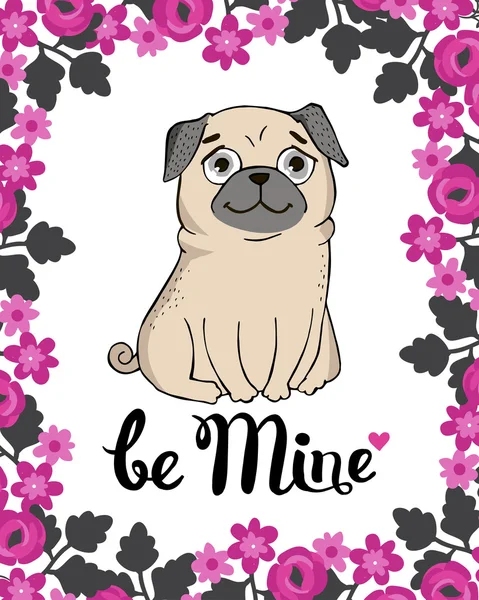 Tarjeta de felicitación con Pug divertido — Vector de stock