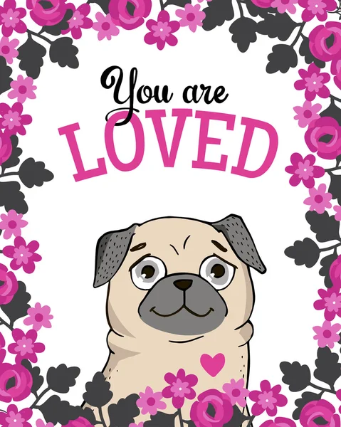 Tarjeta de felicitación con Pug divertido — Vector de stock