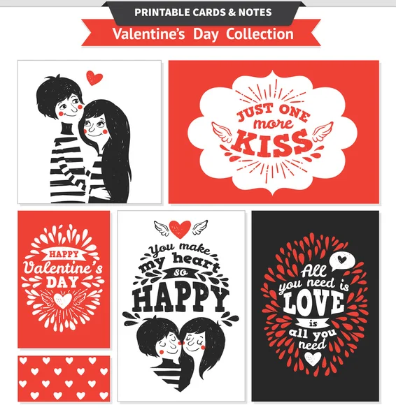 Printable set with couple in love and lettering. — Stock Vector