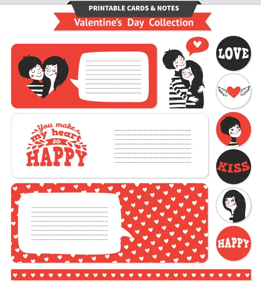 Printable set with couple in love and lettering. — Stock Vector