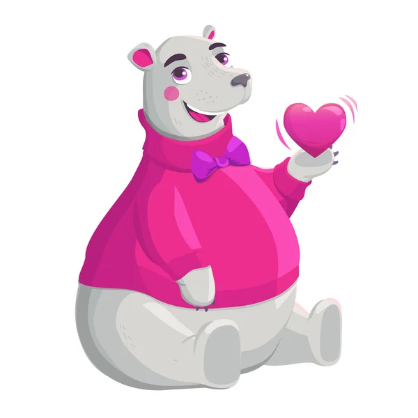 Orso in possesso di cuore rosa . — Vettoriale Stock