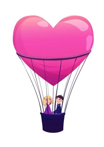 Två älskande i ballongen på vit bakgrund. — Stock vektor