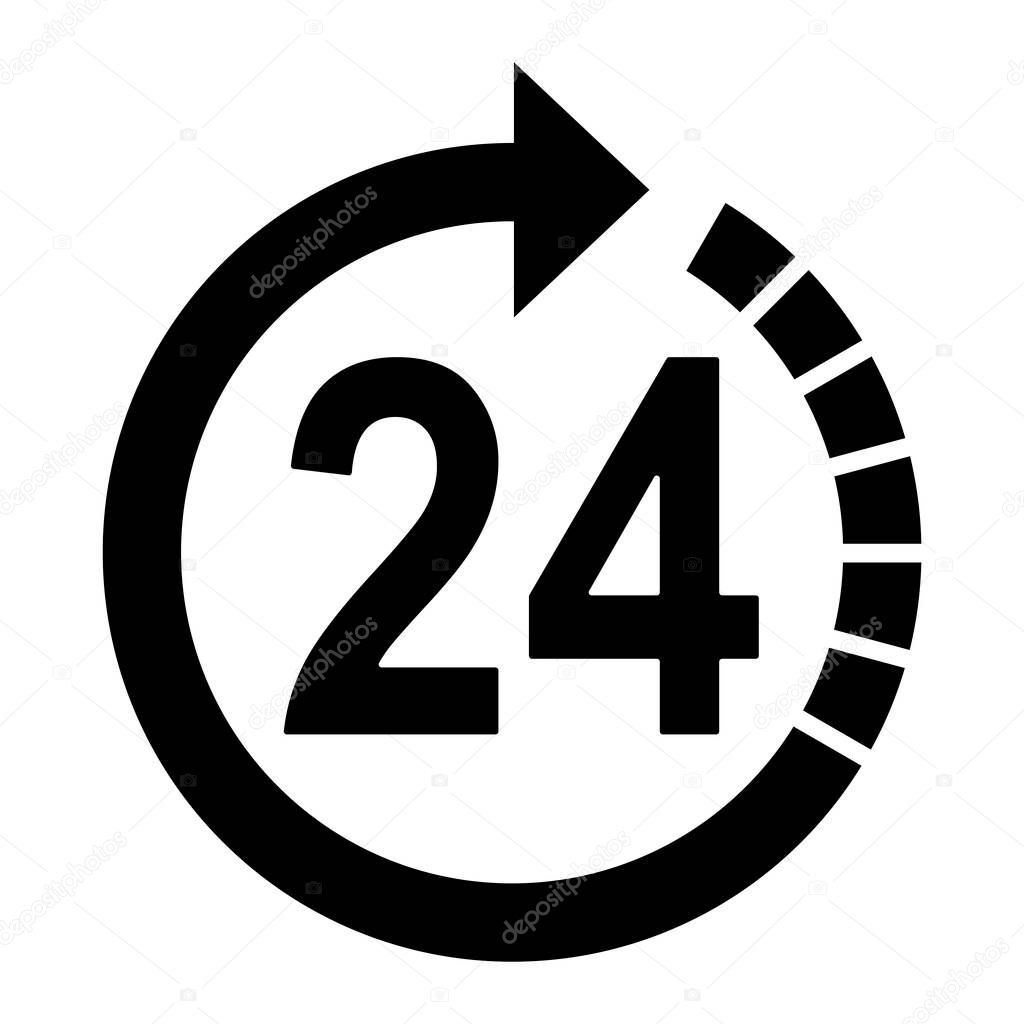 Symbol icon, sign Open around the clock or 24 hours a day. 24/7 order fulfillment or delivery service icons. Vector illustration isolated on white background.