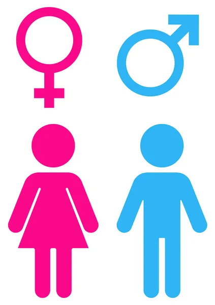 トイレのアイコン トイレの看板 男性と女性のバスルームのサイン 青とピンクの色の男性と女性の性別記号は 白の背景に隔離されました ベクターイラスト — ストックベクタ