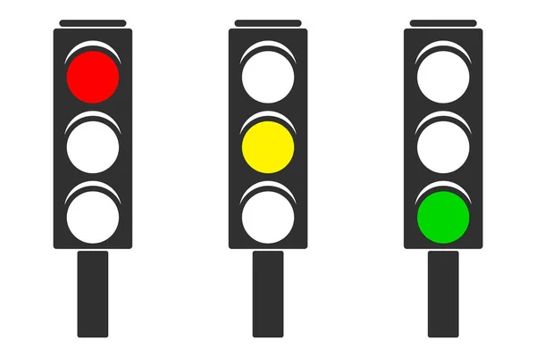 Conjunto Semáforos Sobre Fundo Branco Leis Trânsito Verde Ardente Vermelho —  Vetores de Stock