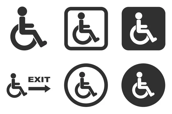Homem Uma Cadeira Rodas Pessoas Com Deficiência Ícones Para Deficientes —  Vetores de Stock
