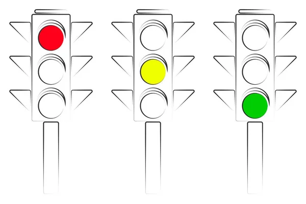 Parlayan Çiçekli Trafik Işığı Simgeleri Beyaz Arkaplanda Izole Edilmiş Vektör — Stok Vektör