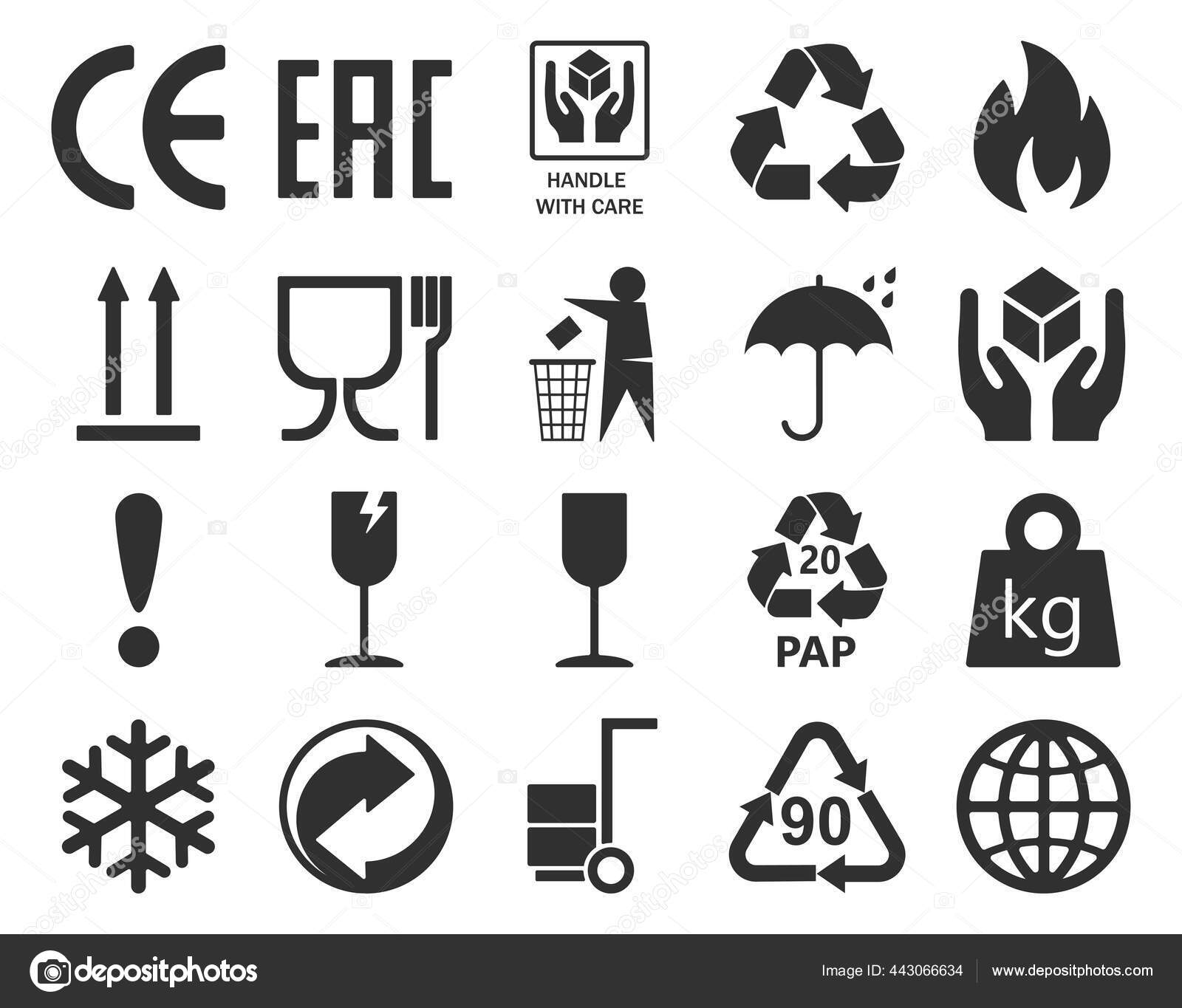 Символы Упаковки Продуктов Знаки Картона Связанные Перевозкой.