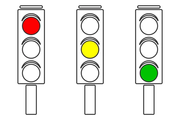 Illustration Vectorielle Feu Circulation Trois Variantes Différentes Avec Différents Signaux — Image vectorielle